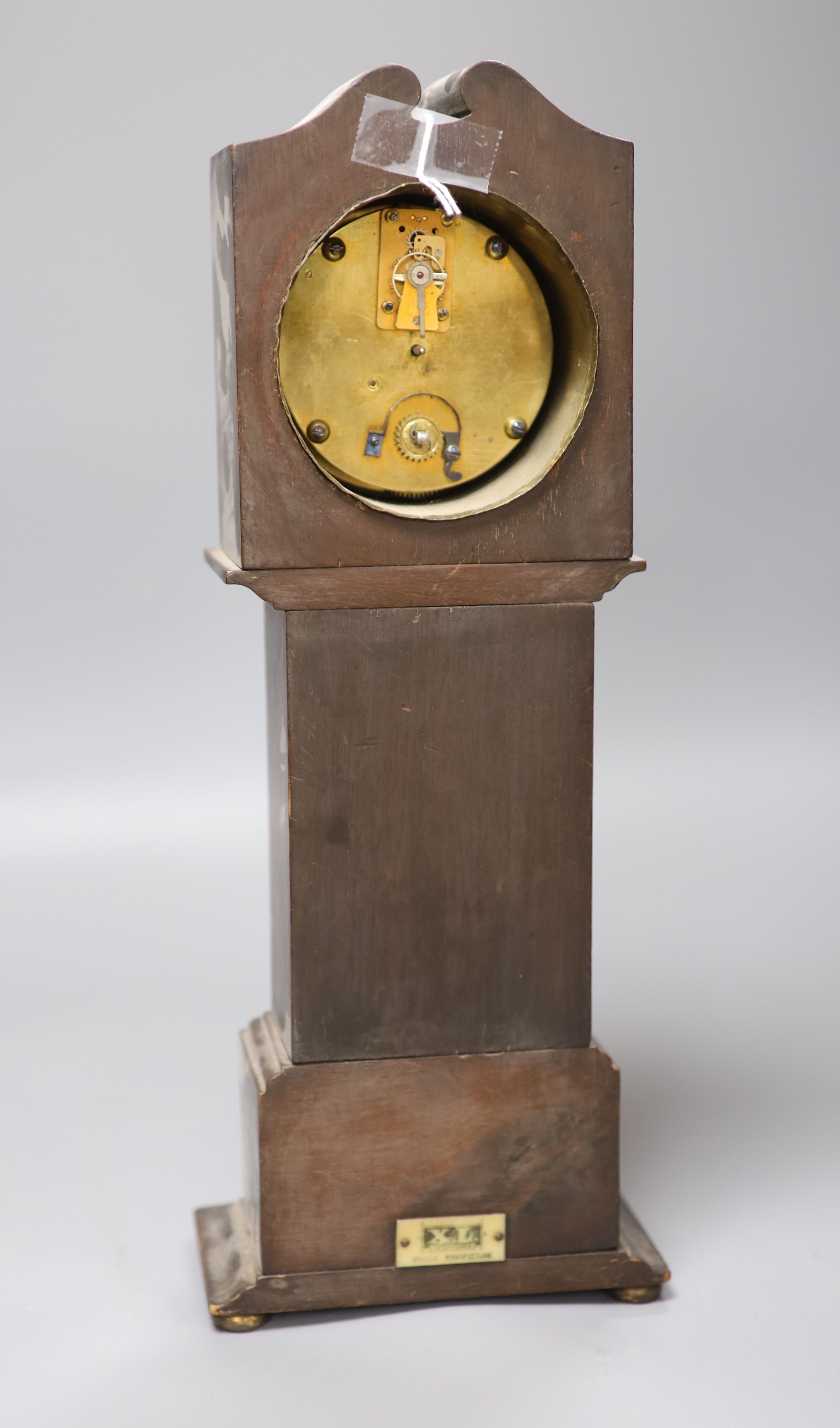 A miniature mahogany longcase clock, height 38cm
